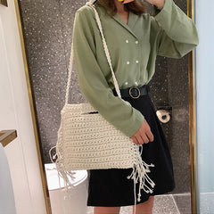 Women's Crossbody Bag Fringed Straw Beach Bohemian Shoulder Purse