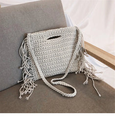 Cotton Woven Fringed Beach Straw Bag for Women