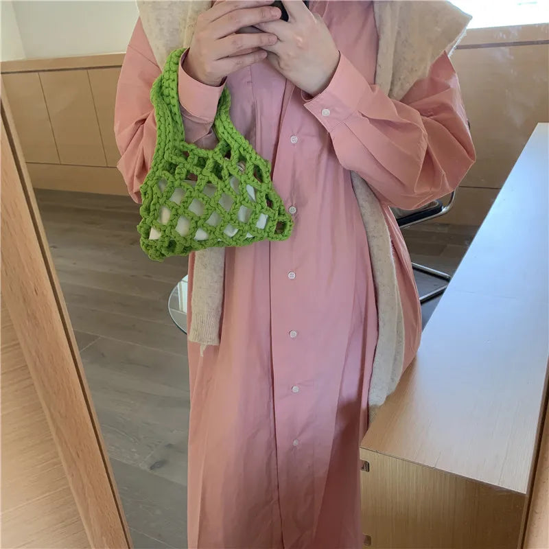 Cotton Woven Women's Bag Casual Hand Bags for Female Lady's Small Bucket Bag