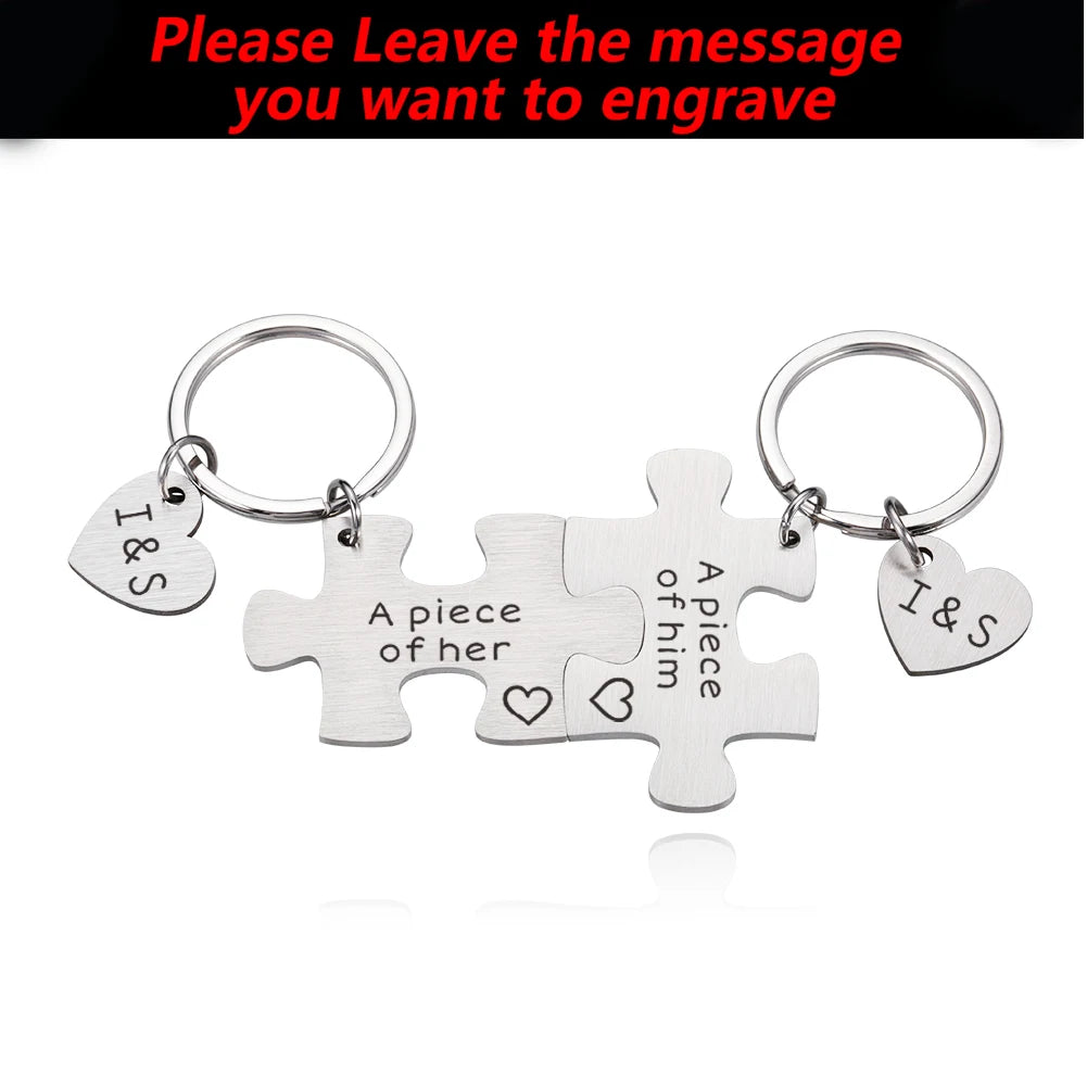Couples Puzzle Keychains Engraved Initials Gift
