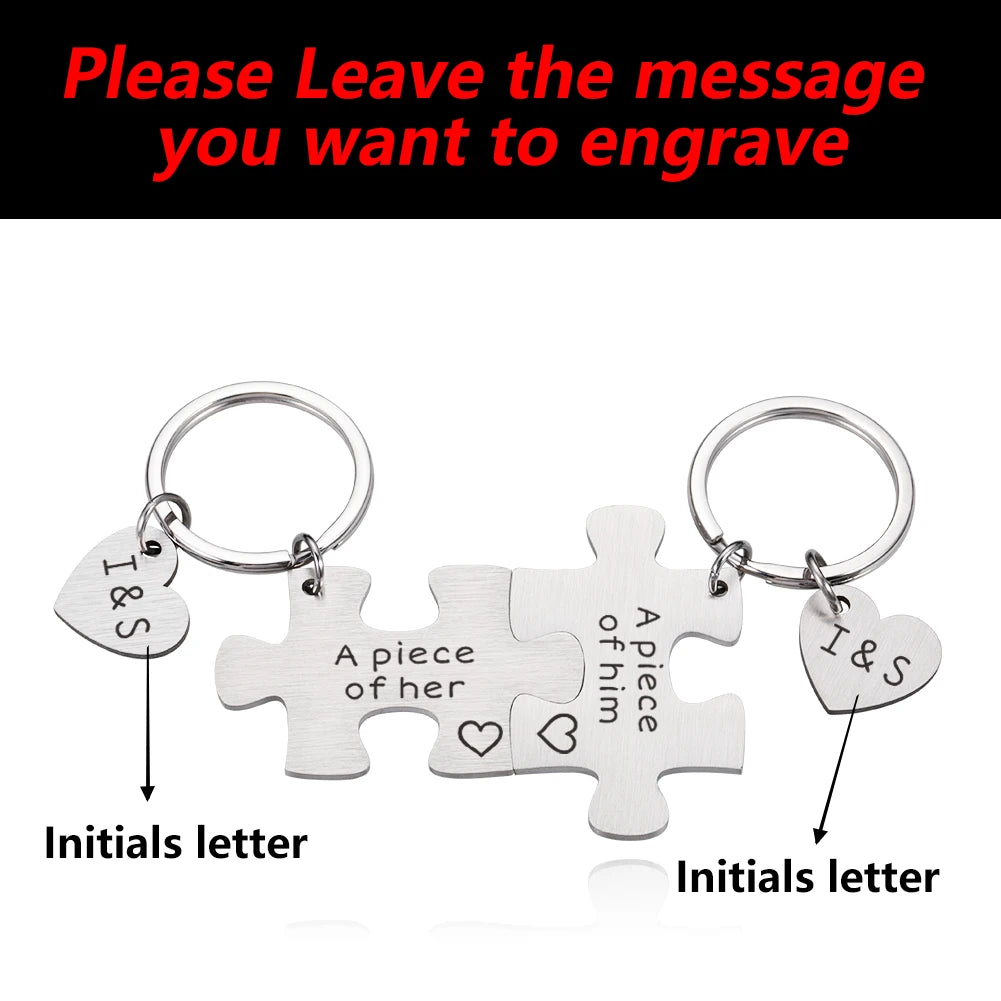 Couples Puzzle Keychains Engraved Initials Gift