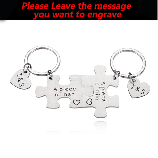 Couples Puzzle Keychains Engraved Initials Gift