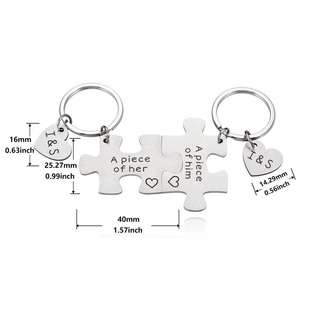 Couples Puzzle Keychains Engraved Initials Gift
