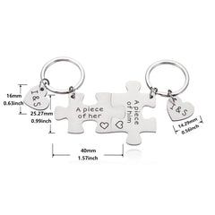 Couples Puzzle Keychains Engraved Initials Gift