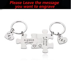 Couples Puzzle Keychains Engraved Initials Gift