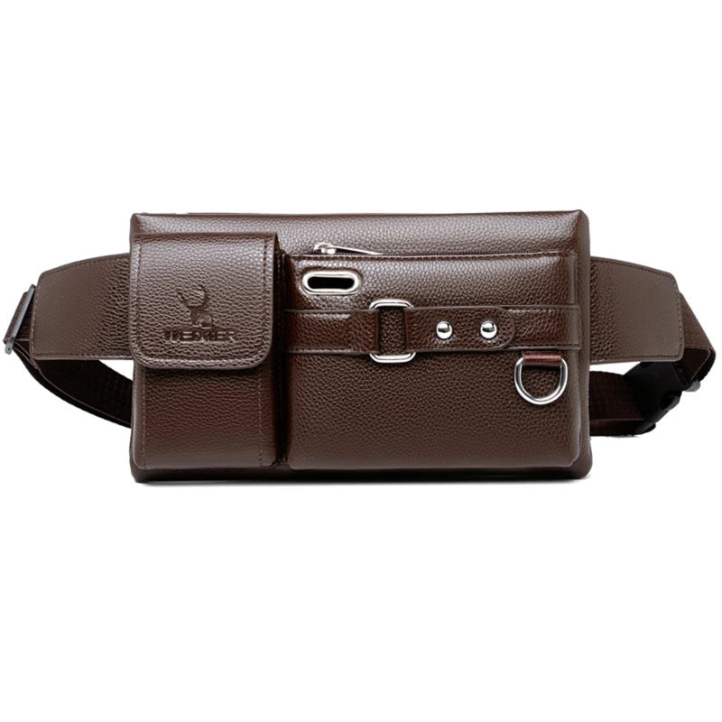 Vintage Cow Leather Waist Bag For Men Travel Fanny Pack