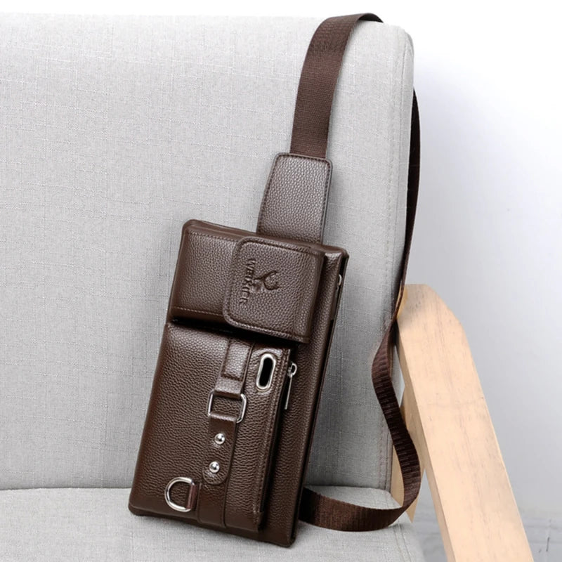 Vintage Cow Leather Waist Bag For Men Travel Fanny Pack