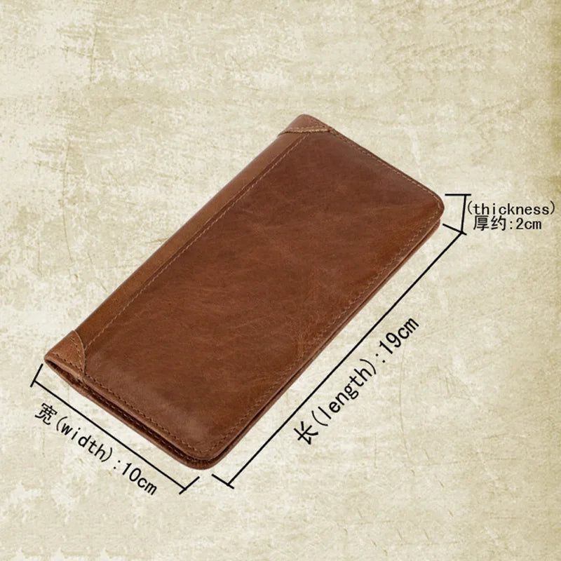 Cow Leather Wallet Men Long Vintage Wallet Multi-card Slot Purse Money Bag Brown