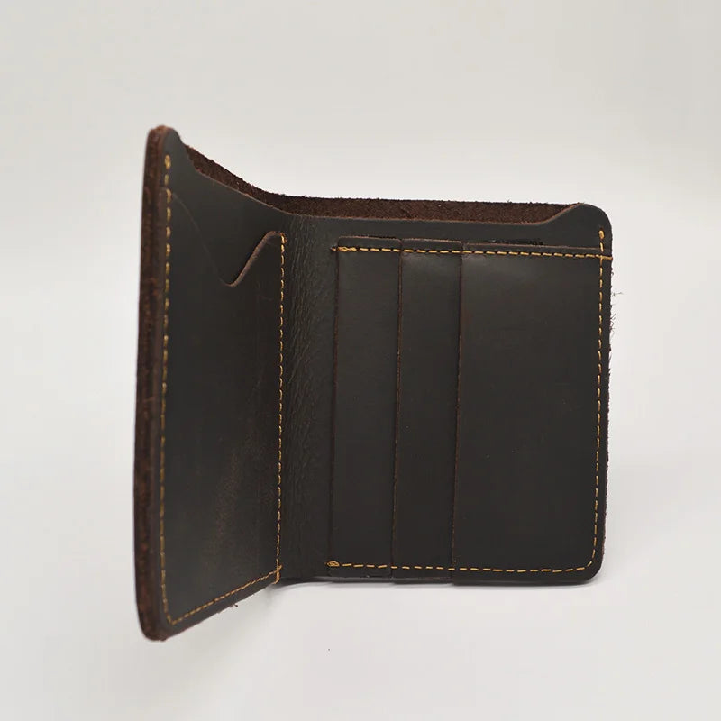 Retro Short Cow Leather Wallet Men Male Purse High Leather Money Case