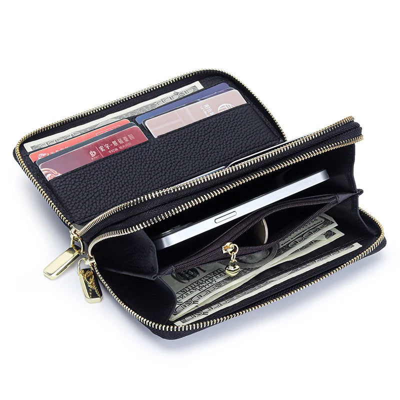 Cow Leather Women's Long Zipper Wallet Money Coin Holder Purse