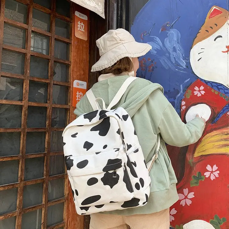 Cow Pattern Backpack For School Teenagers Girls Vintage Casual Bag