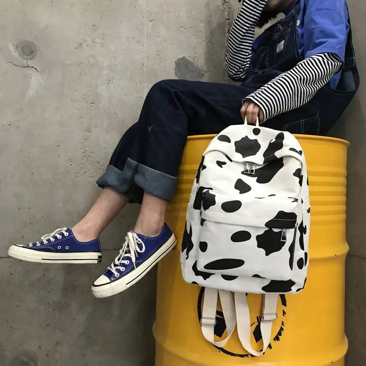 Cow Pattern Backpack For School Teenagers Girls Vintage Casual Bag