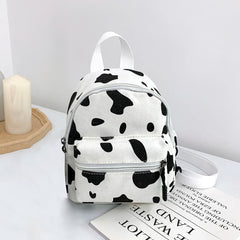 Cow Print Backpack Women Canvas Shoulder Schoolbag