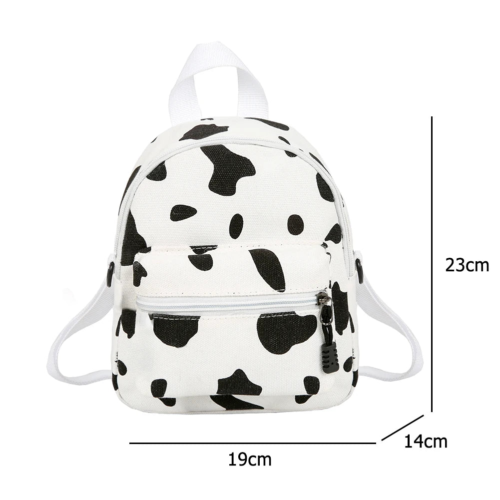 Cow Print Backpack Women Canvas Shoulder Schoolbag