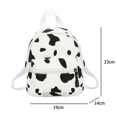 Cow Print Backpack Women Canvas Shoulder Schoolbag
