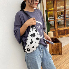 Cow Print Canvas Belt Bags for Women Fanny Pack Female