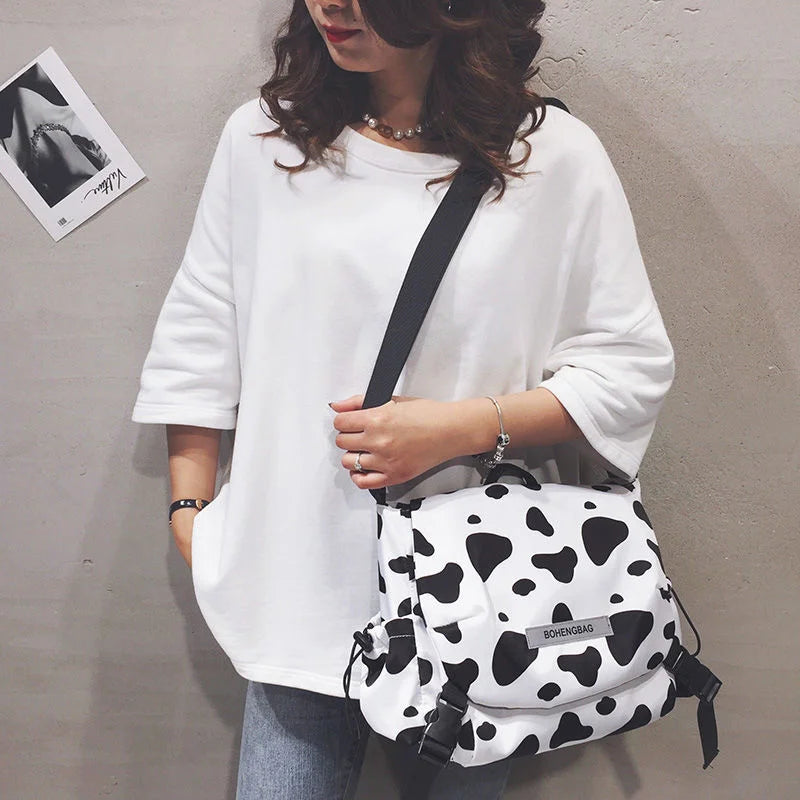 Cow Print Crossbody Bag Nylon Shoulder Purse Lightweight Pocketbooks