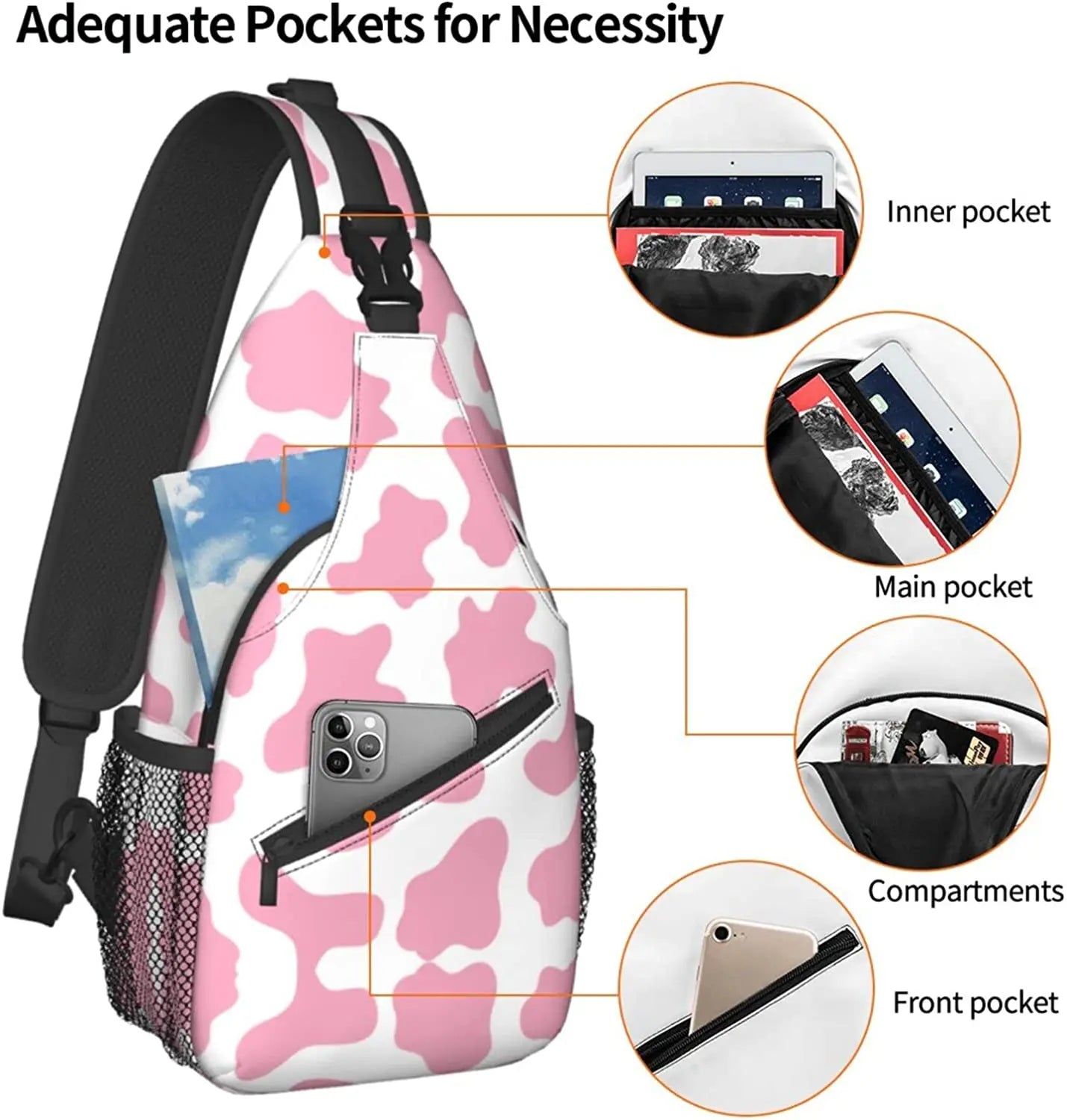 Cow Print Sling Bag Crossbody Backpack Hiking Travel Daypack Chest Bag