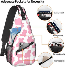 Cow Print Sling Bag Crossbody Backpack Hiking Travel Daypack Chest Bag