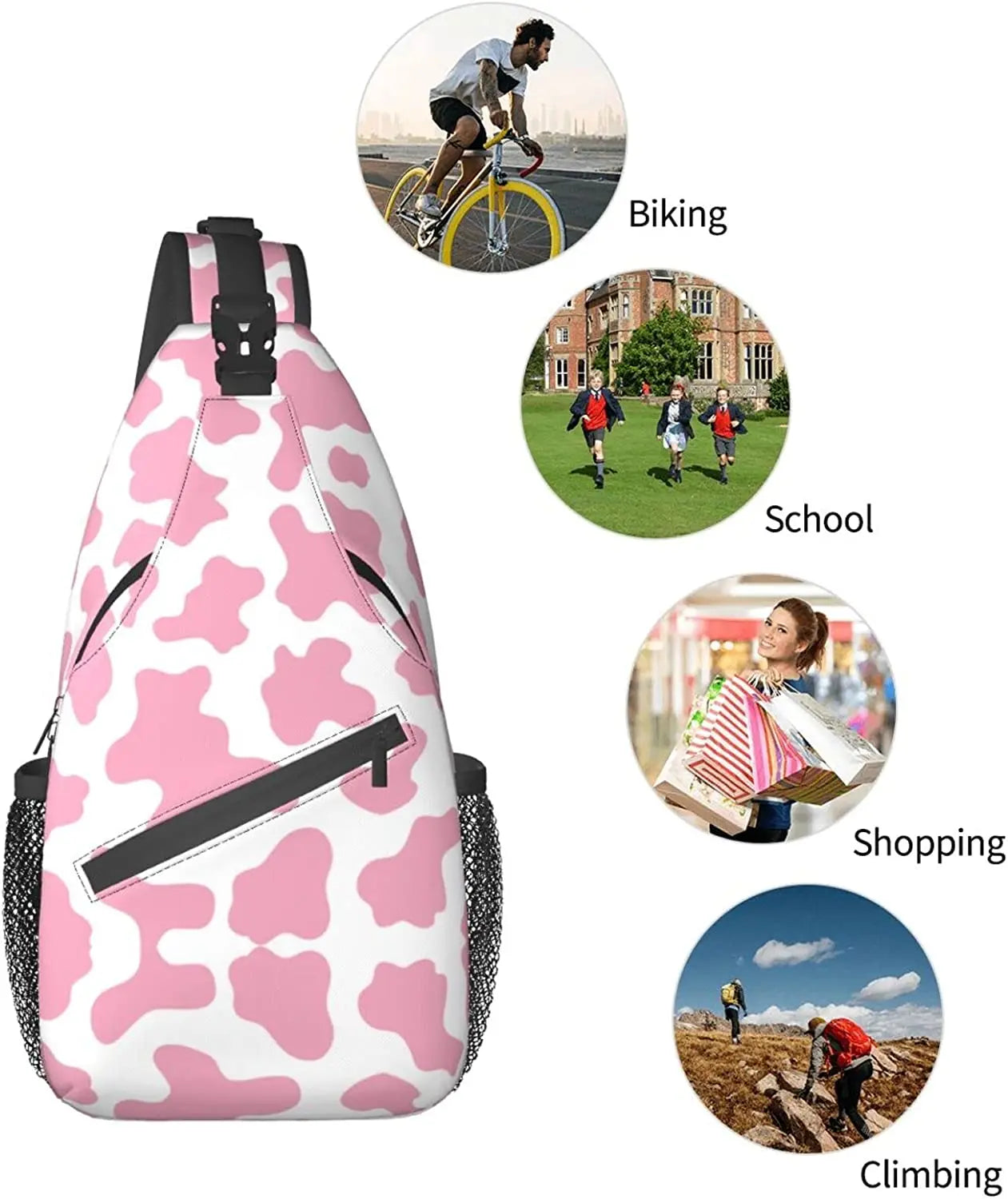 Cow Print Sling Bag Crossbody Backpack Hiking Travel Daypack Chest Bag