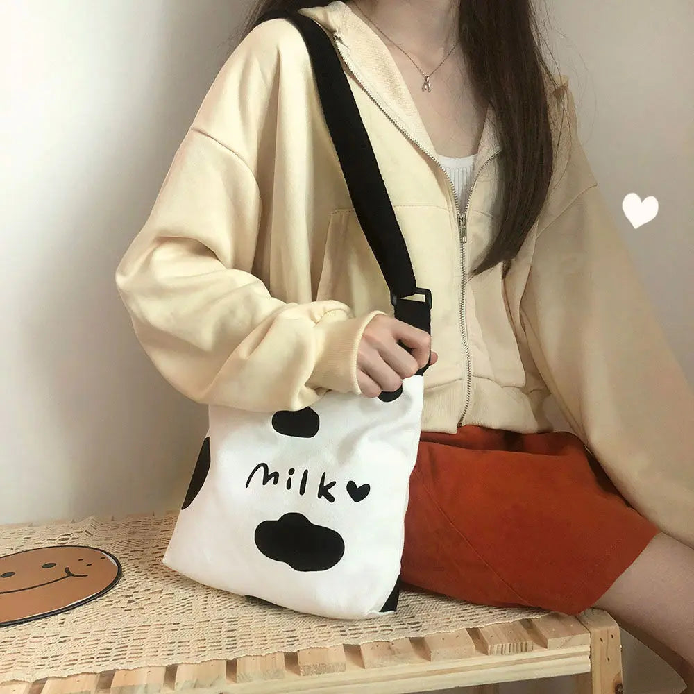 Cow Printed Shoulder Bags Women Canvas Bag Large Capacity Harajuku