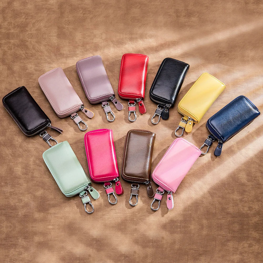 Cow Split Leather Key Holder Wallet Organizer Car Key Case Pouch