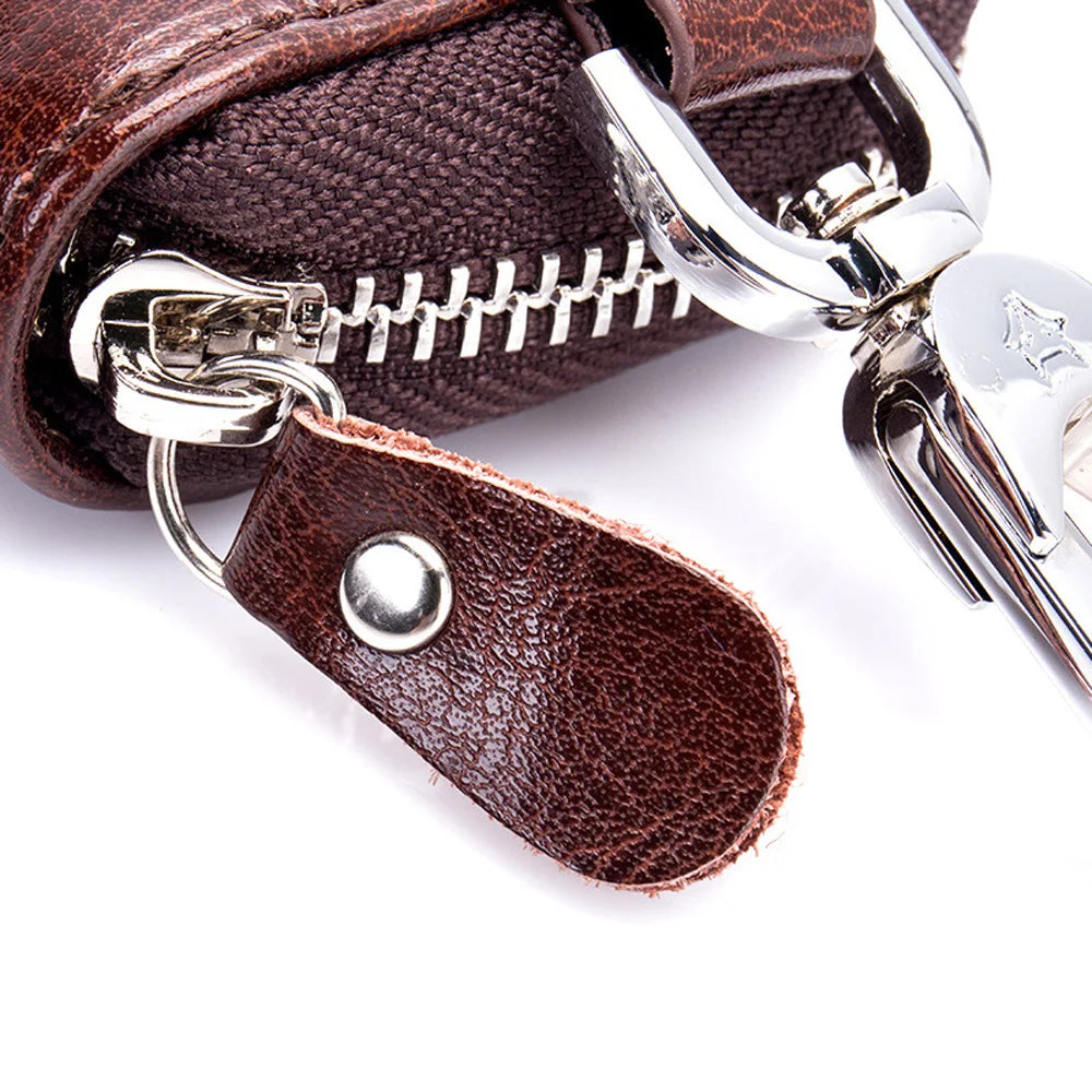 Women Men Cowhide Leather Zipper key Purse Bag Car Key Wallets Multifunction