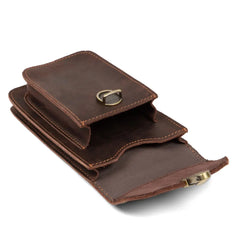 Cowhide Leather Waist Bag Retro 7-inch Phone Vintage Cigarette B