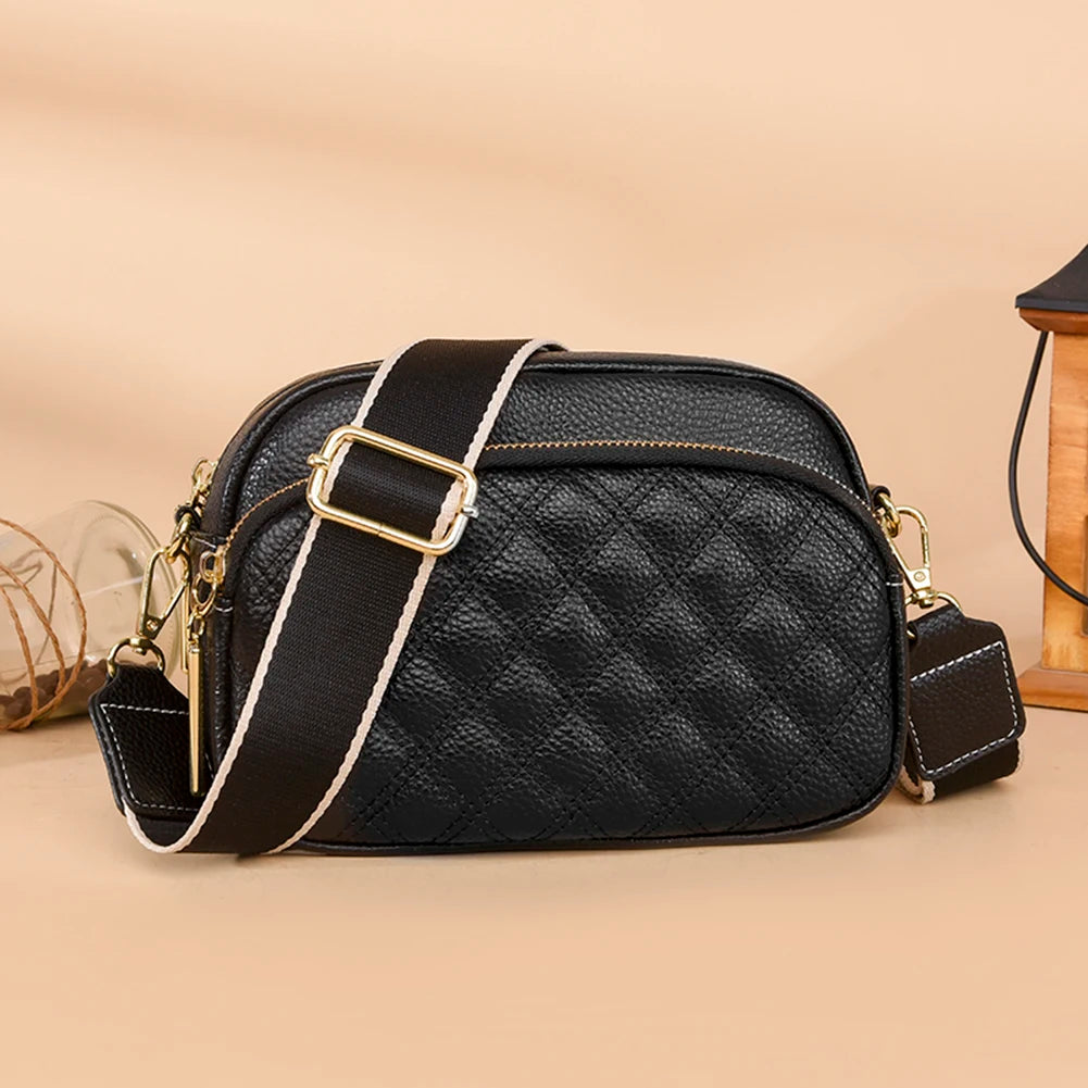 Cowhide Leather Crossbody Sling Bag Multi-layer Pocket Messenger Handbag