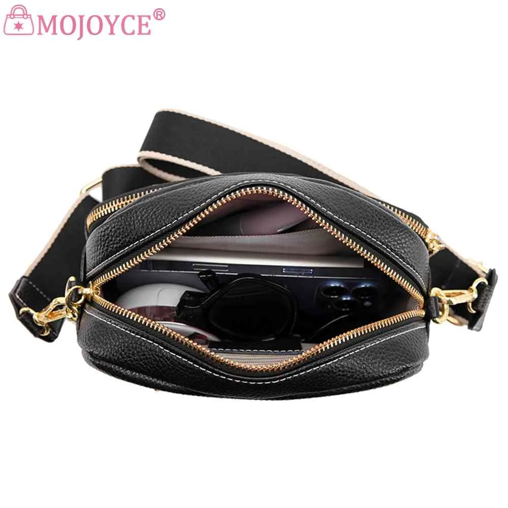 Cowhide Leather Crossbody Sling Bag Multi-layer Pocket Messenger Handbag