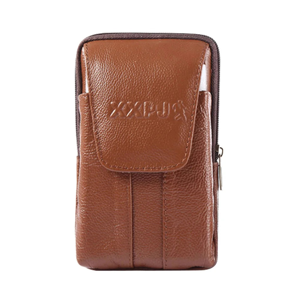 Cowhide Leather Fanny Waist Packs Men Classic Texture Casual Phone Pouch