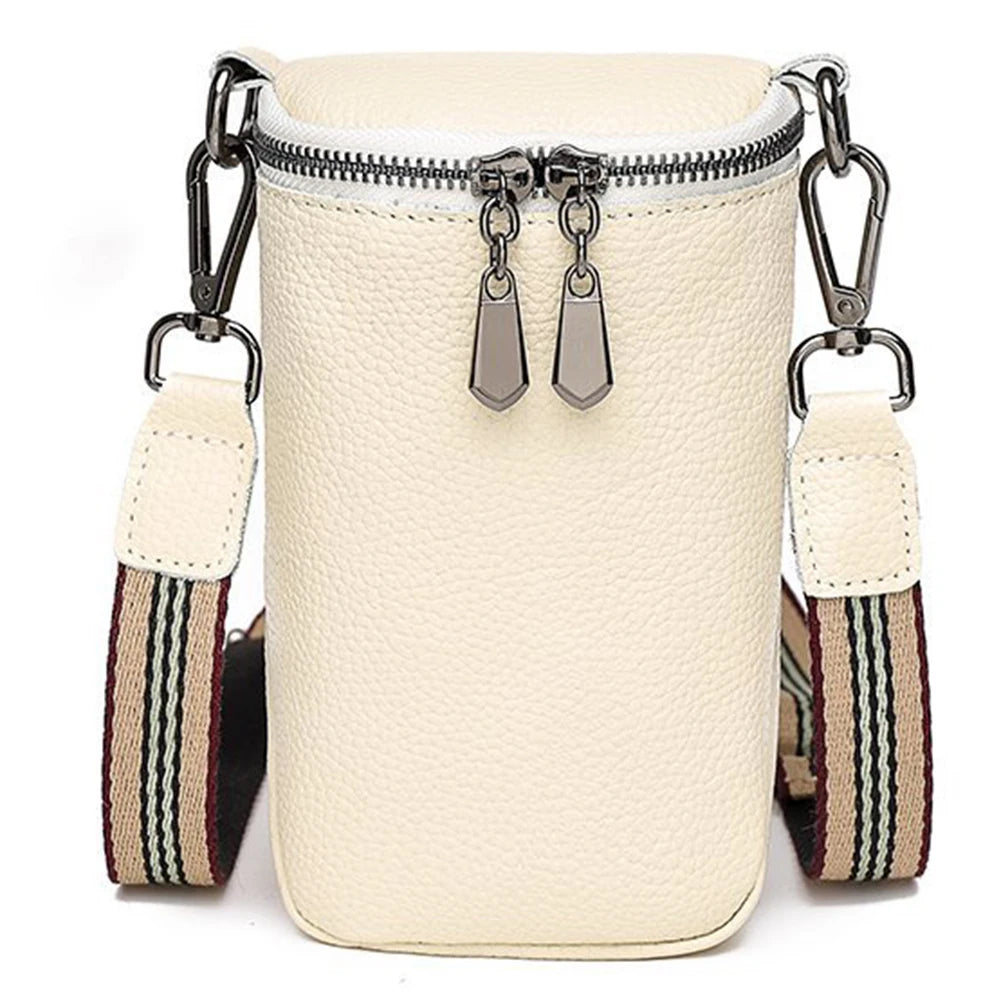 Cowhide Leather Messenger Bags Mini Women Messenger Handbag Zipper Strap Sling