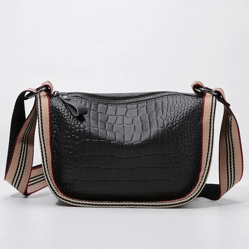 Cowhide Leather Women's Shoulder Bag Crocodile Pattern Zipper Messenger Handbag