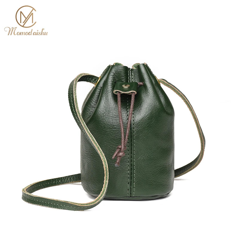 Cowhide Small Crossbody Bags Soft Leather Mini Bucket Shoulder Messenger