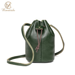 Cowhide Small Crossbody Bags Soft Leather Mini Bucket Shoulder Messenger