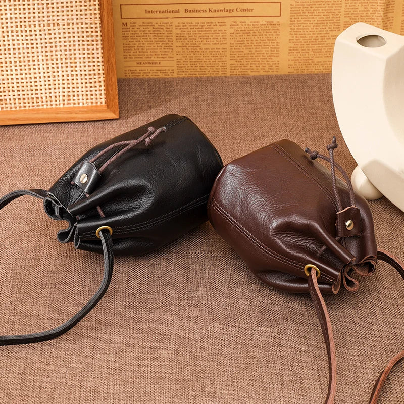 Cowhide Small Crossbody Bags Soft Leather Mini Bucket Shoulder Messenger