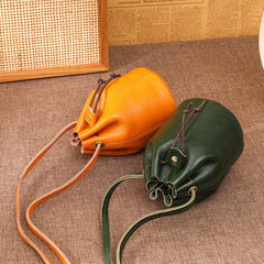 Cowhide Small Crossbody Bags Soft Leather Mini Bucket Shoulder Messenger