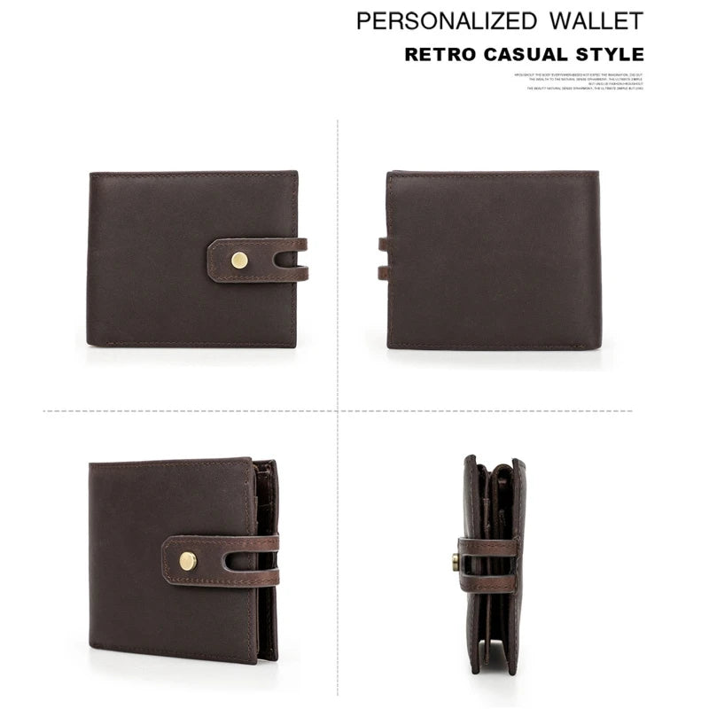 Cowhide Wallet Snap Closure RFID Anti-theft Brush Men Short Purse Clutch Pocket