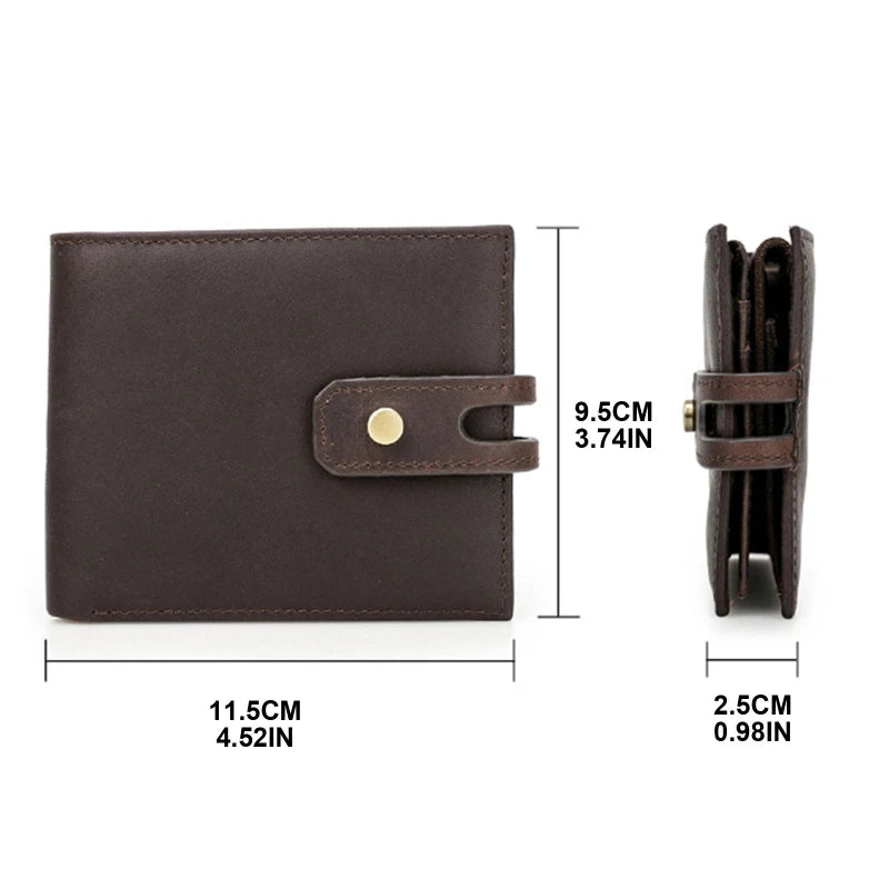 Cowhide Wallet Snap Closure RFID Anti-theft Brush Men Short Purse Clutch Pocket