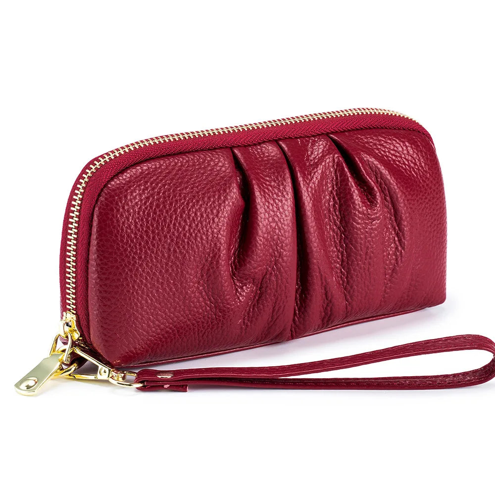 Cowhide Women Long Wallets Handbag Soft Leather Mobile Phone Bag Large Capacity