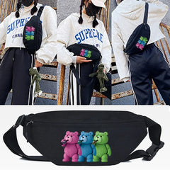Crack Bear Printing Waist Bag Multifunction Sports Chest Bag Male Women Outside