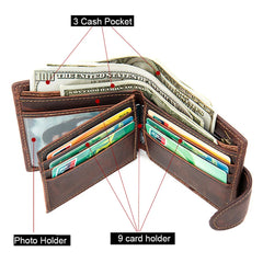 Crazy Horse Cowhide Leather Men Wallet Vintage Hasp Style