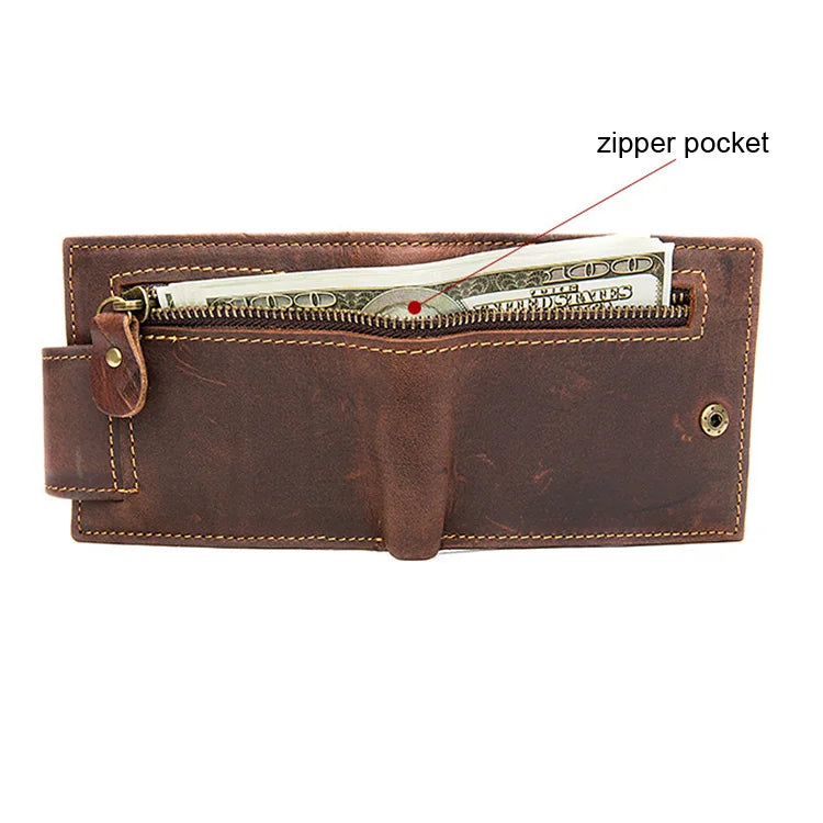 Crazy Horse Cowhide Leather Men Wallet Vintage Hasp Style