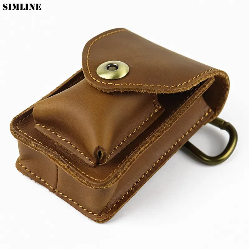 Vintage Crazy Horse Leather Waist Bag Men Small Belt Pack