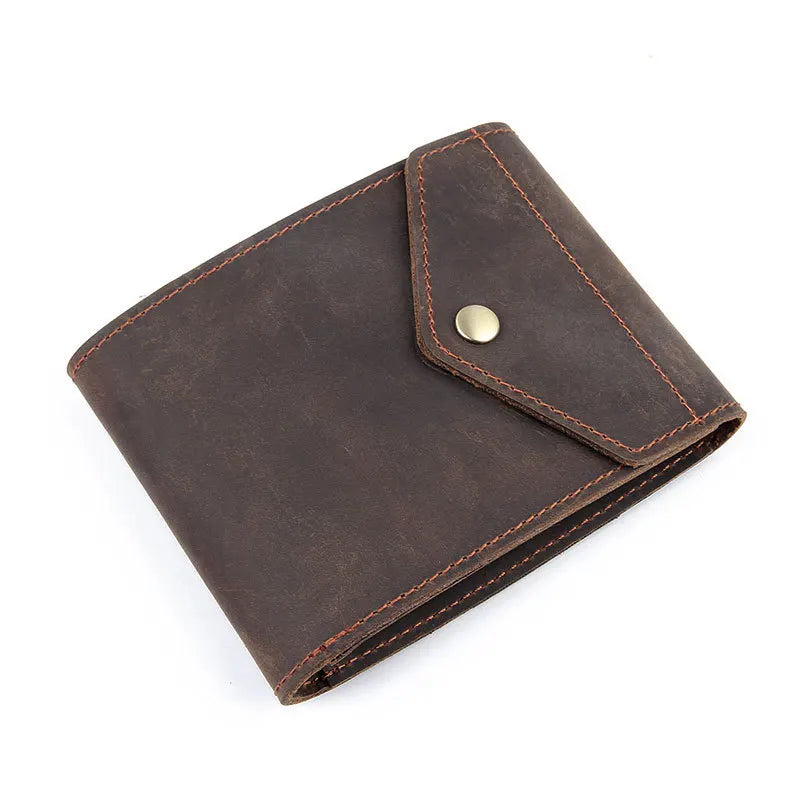 Crazy Horse Leather Men Hasp Wallets Retro Minimalist Purse Male Money Bag