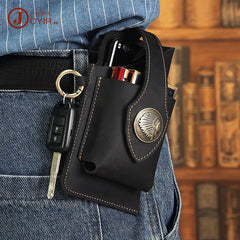Crazy Horse Leather Men's Phone Waist Bag Outdoor Sports Retro Tactical Bag
