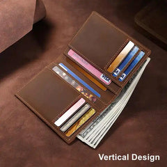 Slim Crazy Horse Leather Wallet with RFID Blocking