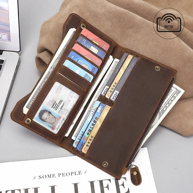 Men's Crazy Horse Leather Wallet with RFID Shield
