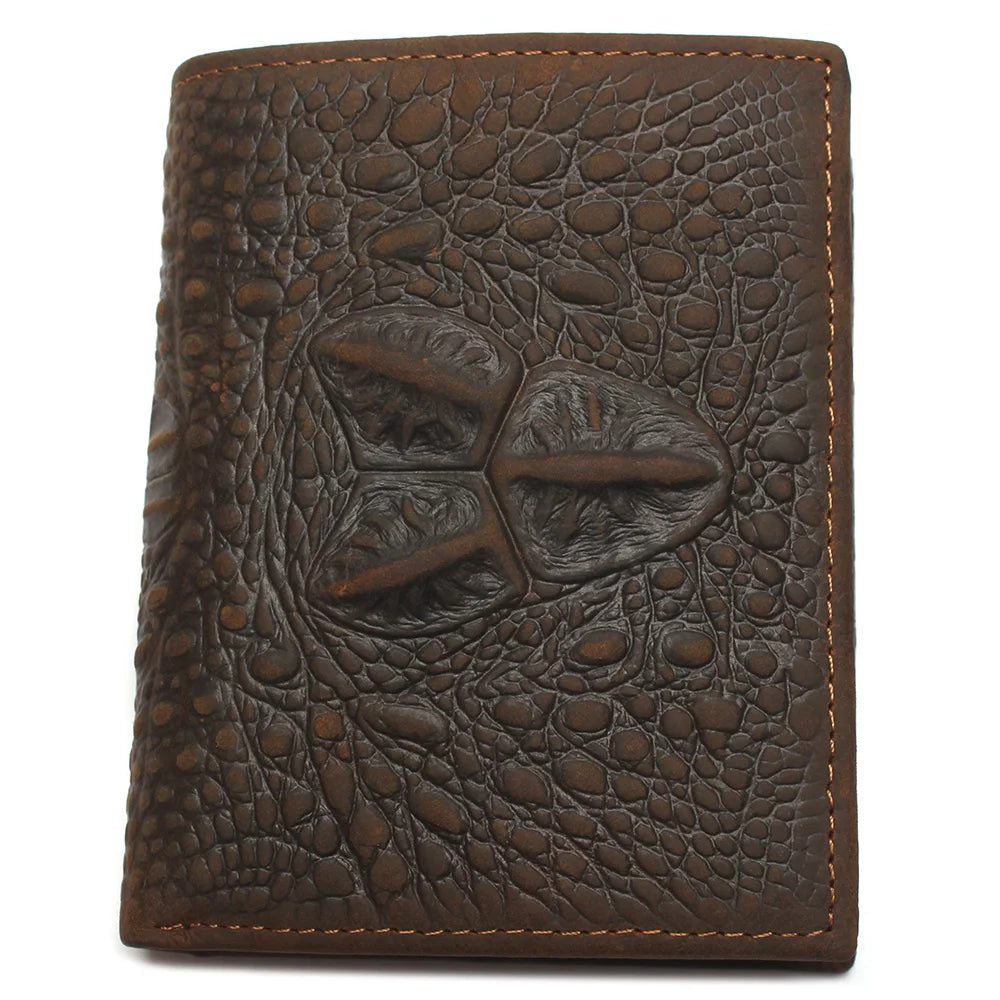 Stylish Crazy Horse Leather Wallet for Men Crocodile Style