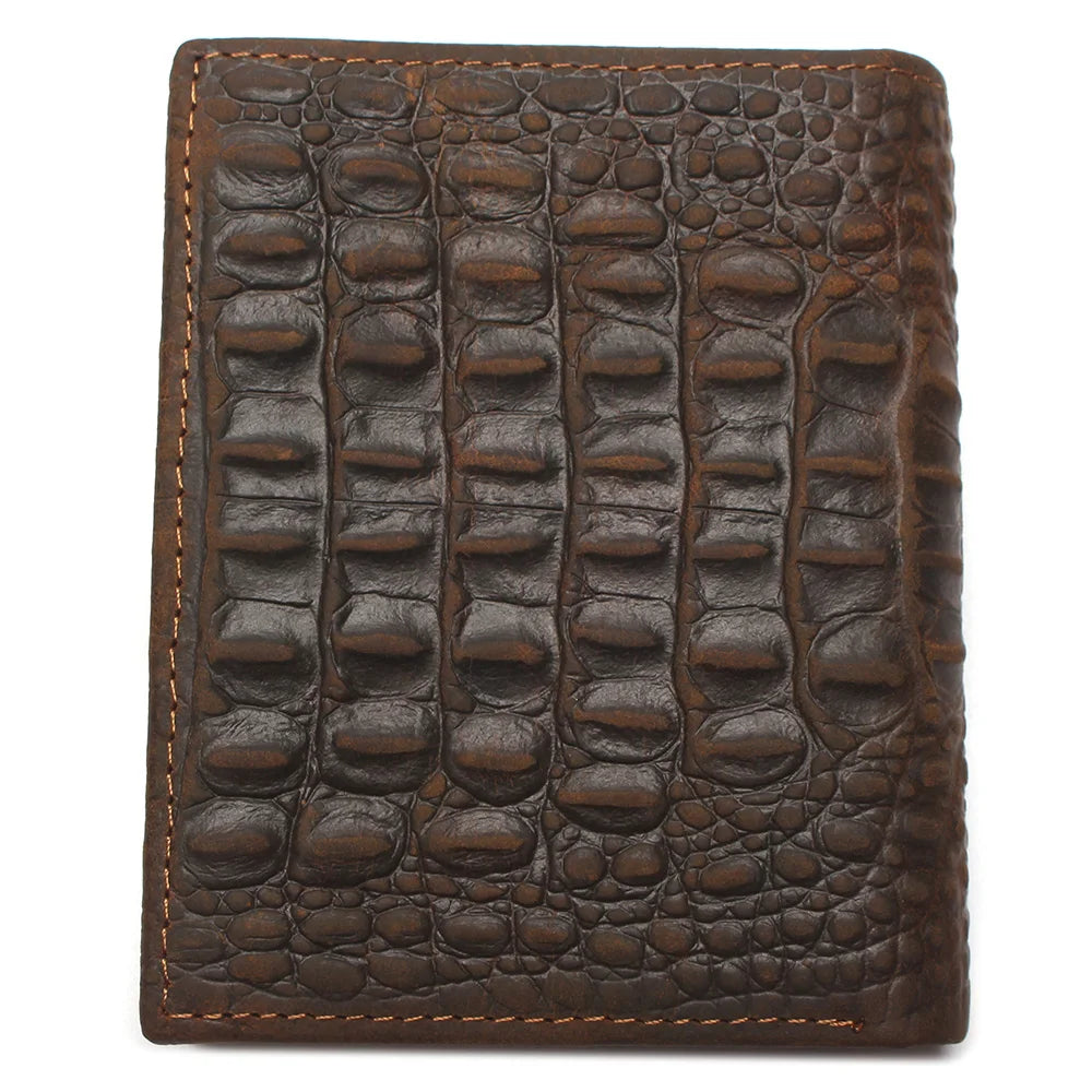 Stylish Crazy Horse Leather Wallet for Men Crocodile Style